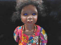 22" 1990 PORCELAIN BROWN SKIN ZOBE BLACK HAIR REPRO DOLL,  ORIGINAL CLOTHING, JEWELERY, SHOES